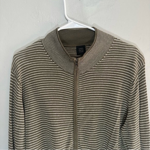 Saks 5th Ave Olive Green Full Zip Knit Linen Lightweight Jacket - Picture 3 of 8